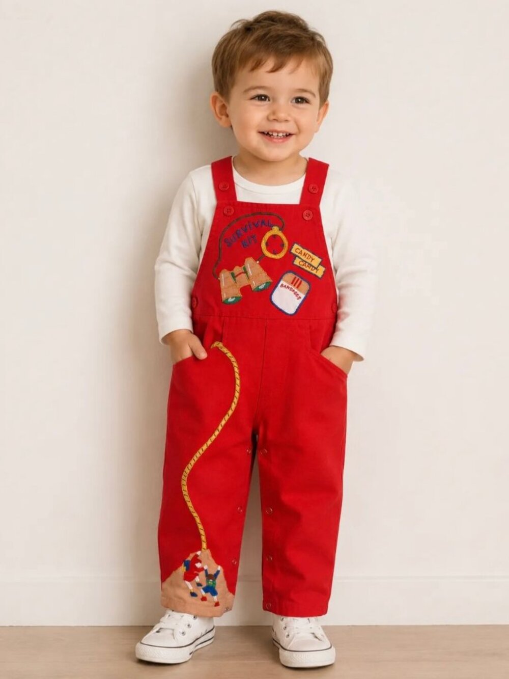 Vintage Happy Kids Red Bib Overalls - 24 Months